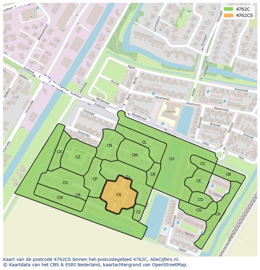 Afbeelding van het postcodegebied 4762 CS op de kaart.