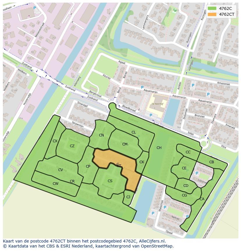 Afbeelding van het postcodegebied 4762 CT op de kaart.