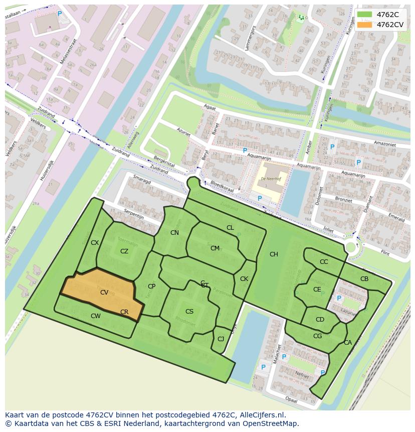 Afbeelding van het postcodegebied 4762 CV op de kaart.