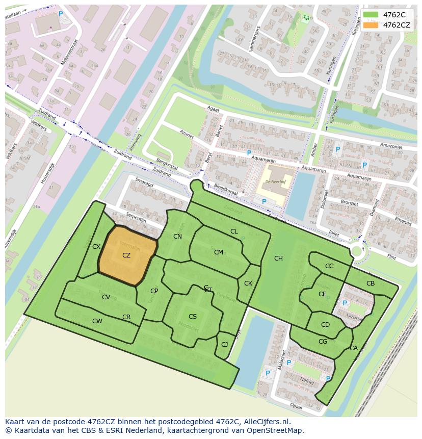 Afbeelding van het postcodegebied 4762 CZ op de kaart.