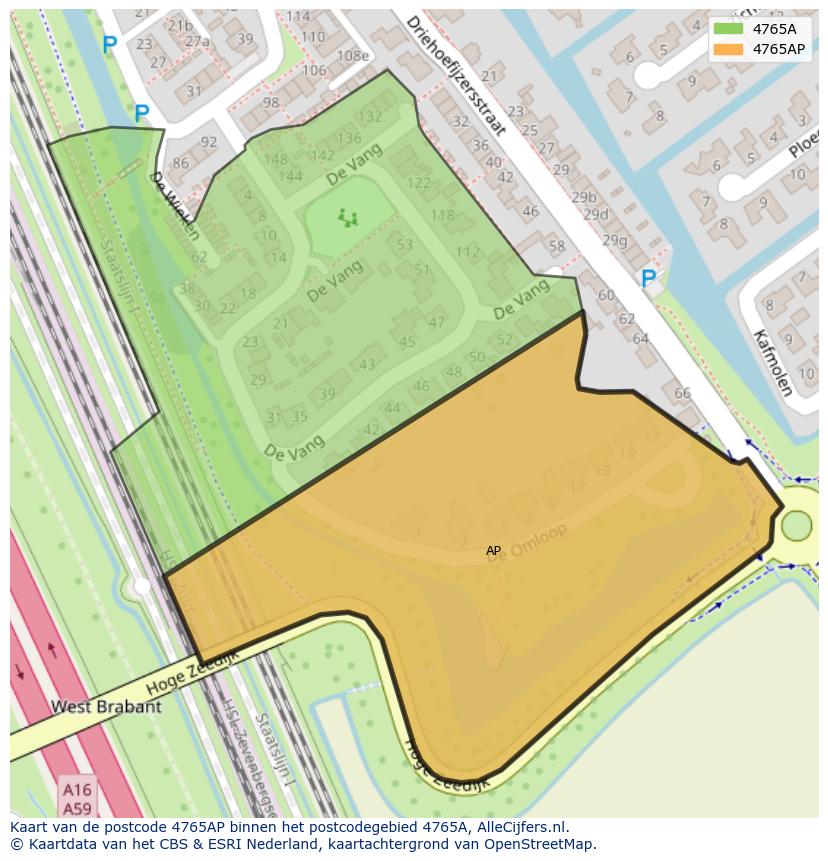 Afbeelding van het postcodegebied 4765 AP op de kaart.