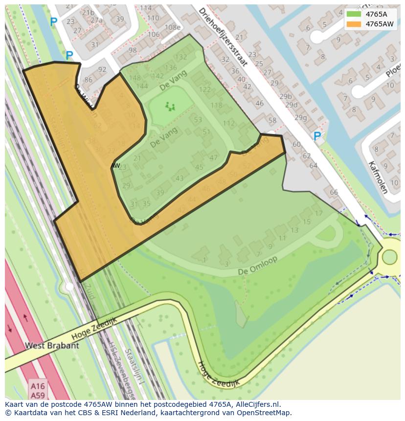 Afbeelding van het postcodegebied 4765 AW op de kaart.