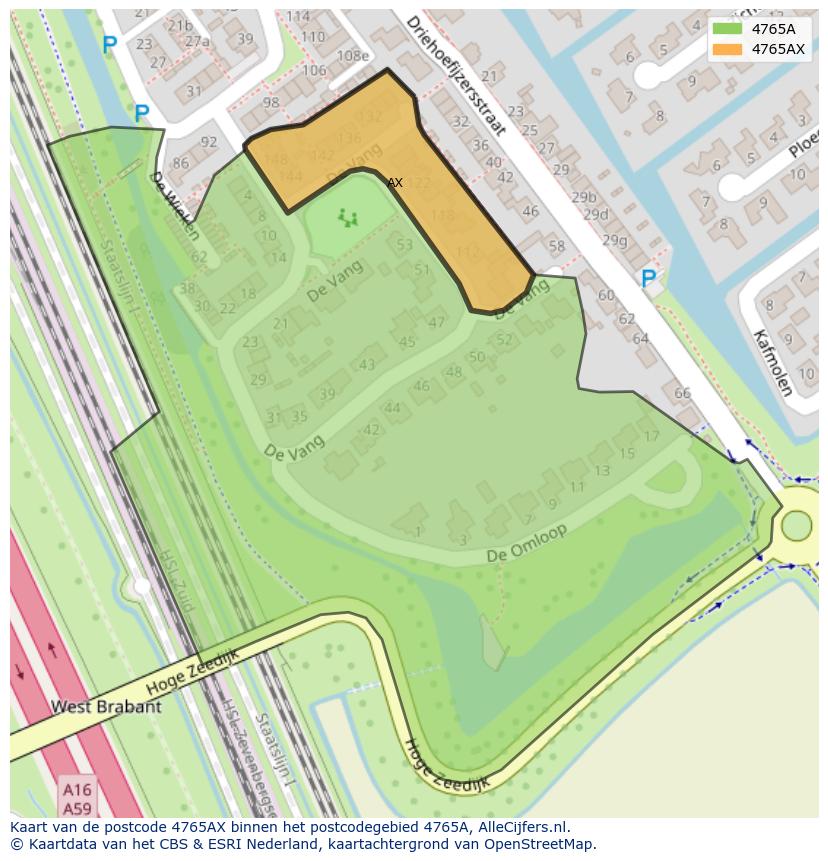 Afbeelding van het postcodegebied 4765 AX op de kaart.