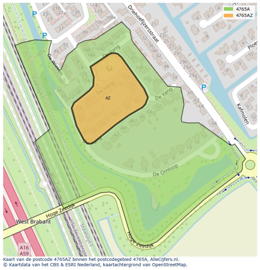 Afbeelding van het postcodegebied 4765 AZ op de kaart.