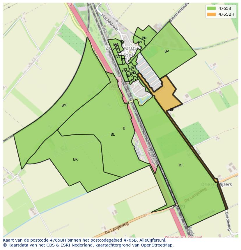 Afbeelding van het postcodegebied 4765 BH op de kaart.