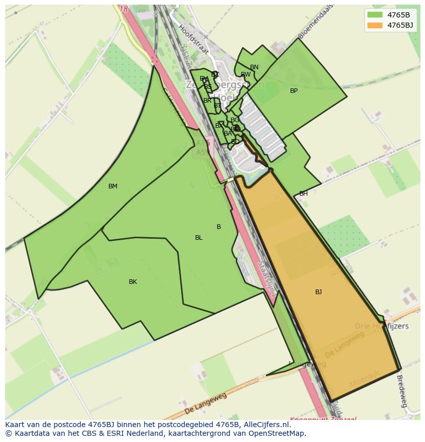 Afbeelding van het postcodegebied 4765 BJ op de kaart.