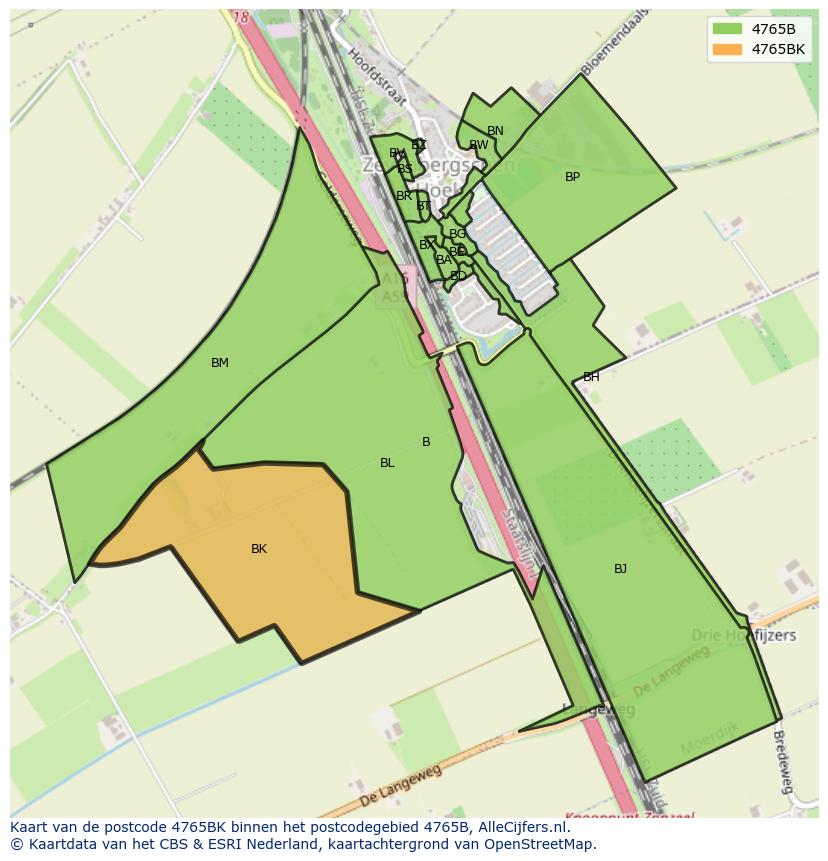 Afbeelding van het postcodegebied 4765 BK op de kaart.