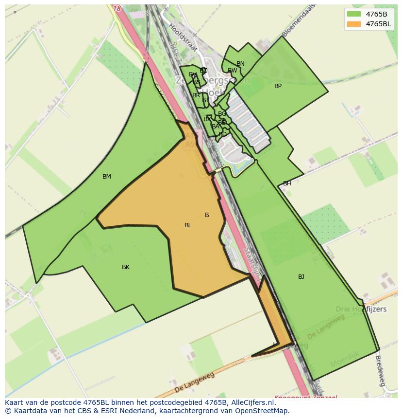 Afbeelding van het postcodegebied 4765 BL op de kaart.
