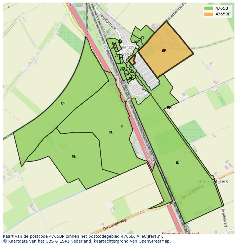 Afbeelding van het postcodegebied 4765 BP op de kaart.