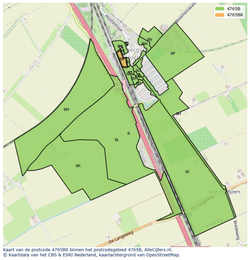 Afbeelding van het postcodegebied 4765 BR op de kaart.