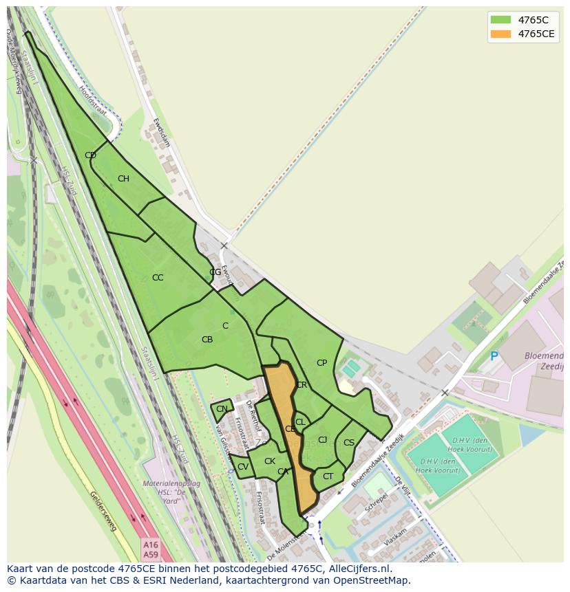 Afbeelding van het postcodegebied 4765 CE op de kaart.
