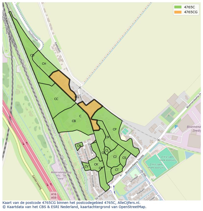 Afbeelding van het postcodegebied 4765 CG op de kaart.