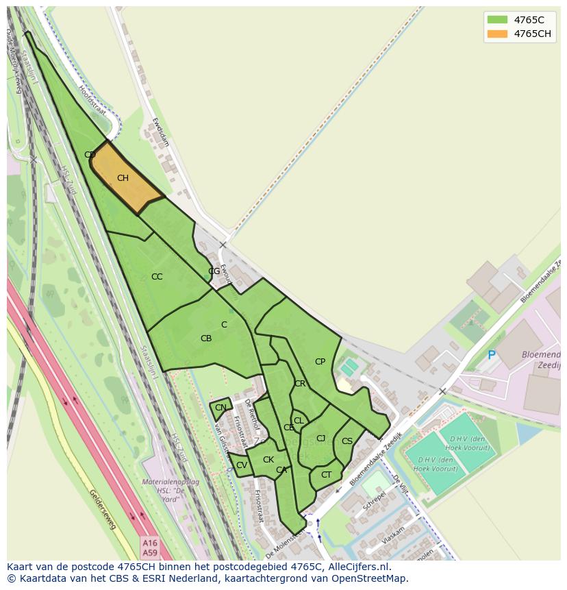 Afbeelding van het postcodegebied 4765 CH op de kaart.