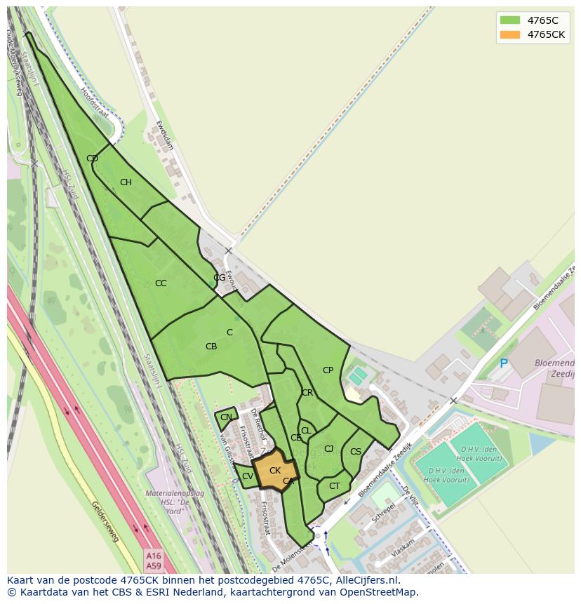 Afbeelding van het postcodegebied 4765 CK op de kaart.