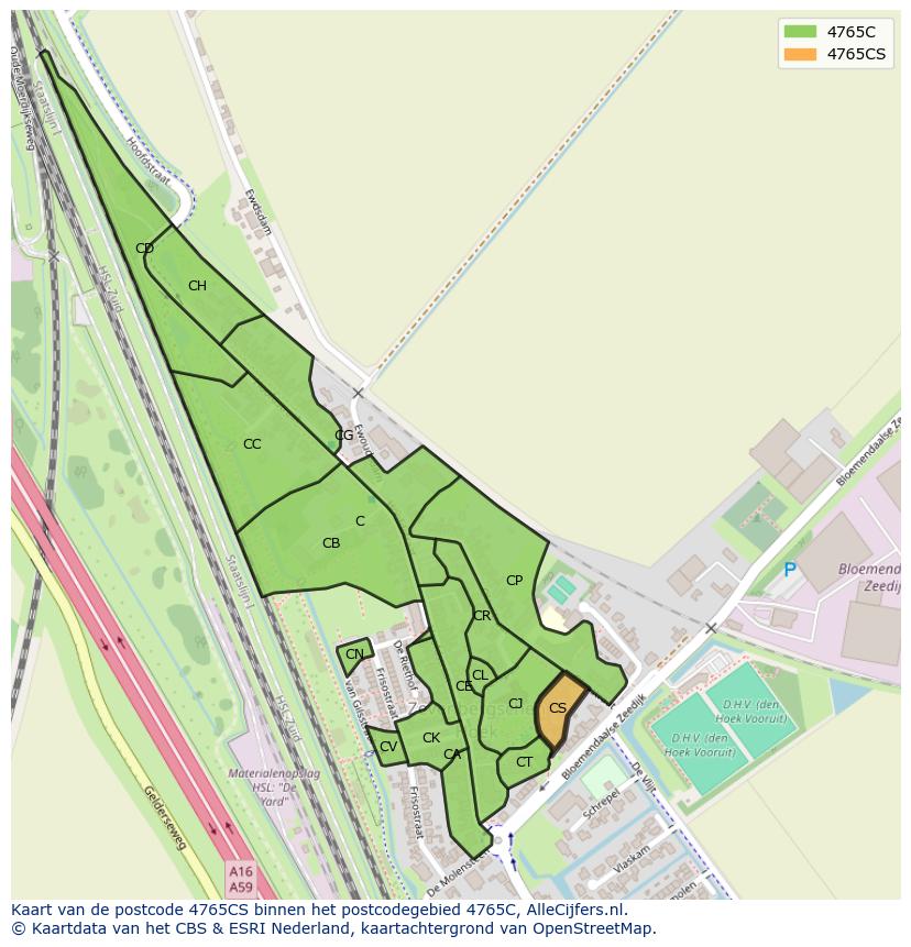 Afbeelding van het postcodegebied 4765 CS op de kaart.