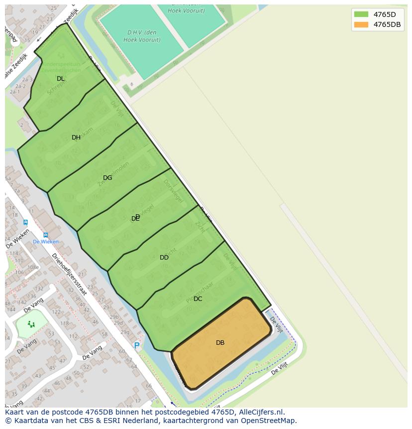 Afbeelding van het postcodegebied 4765 DB op de kaart.