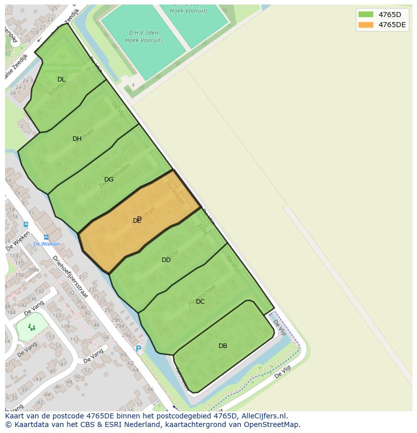 Afbeelding van het postcodegebied 4765 DE op de kaart.