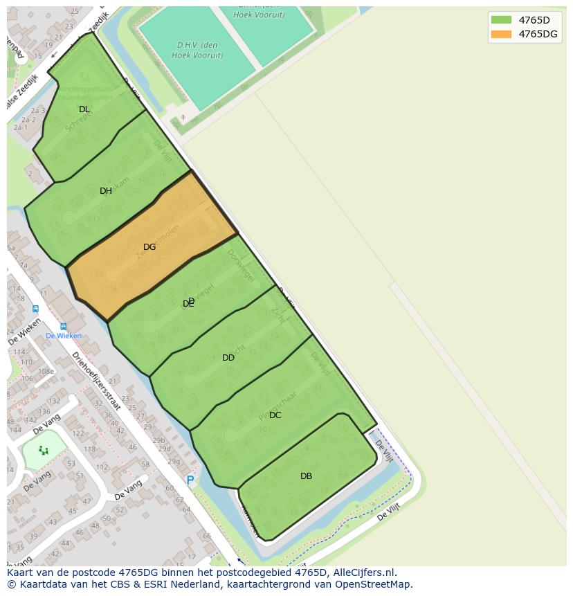 Afbeelding van het postcodegebied 4765 DG op de kaart.