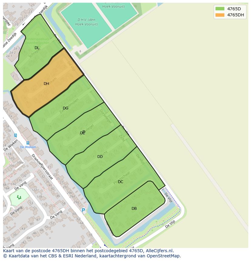 Afbeelding van het postcodegebied 4765 DH op de kaart.