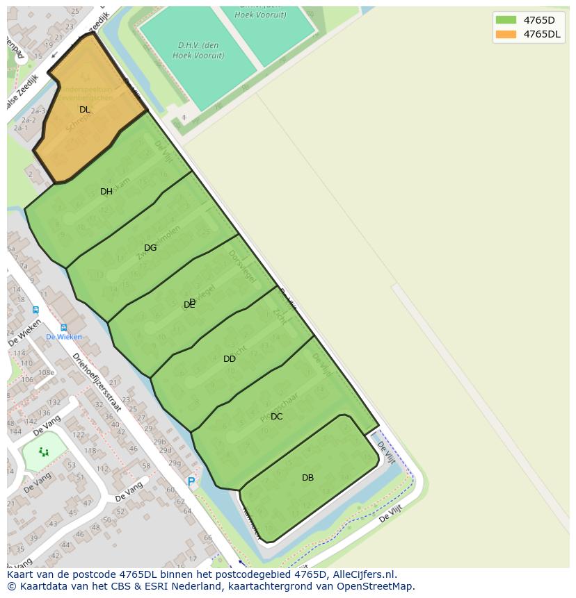 Afbeelding van het postcodegebied 4765 DL op de kaart.