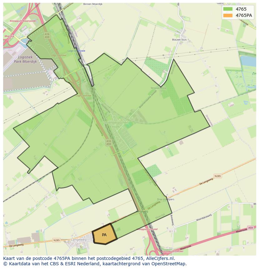 Afbeelding van het postcodegebied 4765 PA op de kaart.
