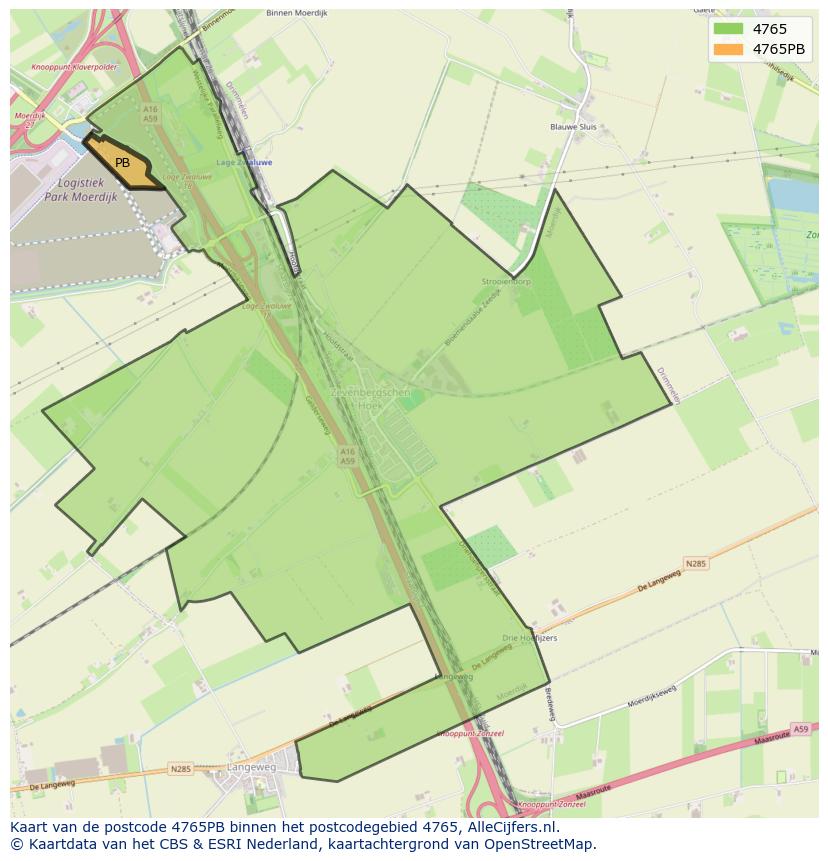 Afbeelding van het postcodegebied 4765 PB op de kaart.