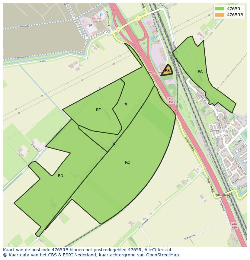 Afbeelding van het postcodegebied 4765 RB op de kaart.