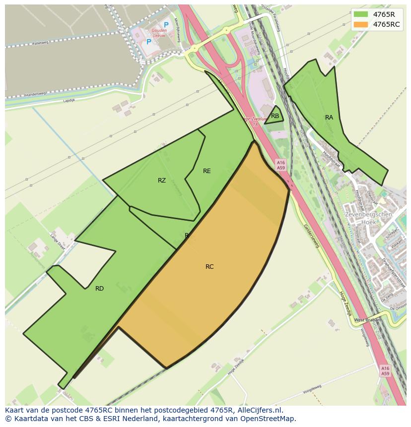 Afbeelding van het postcodegebied 4765 RC op de kaart.