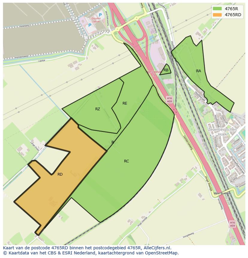 Afbeelding van het postcodegebied 4765 RD op de kaart.