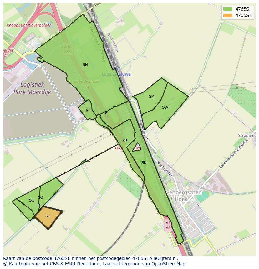 Afbeelding van het postcodegebied 4765 SE op de kaart.