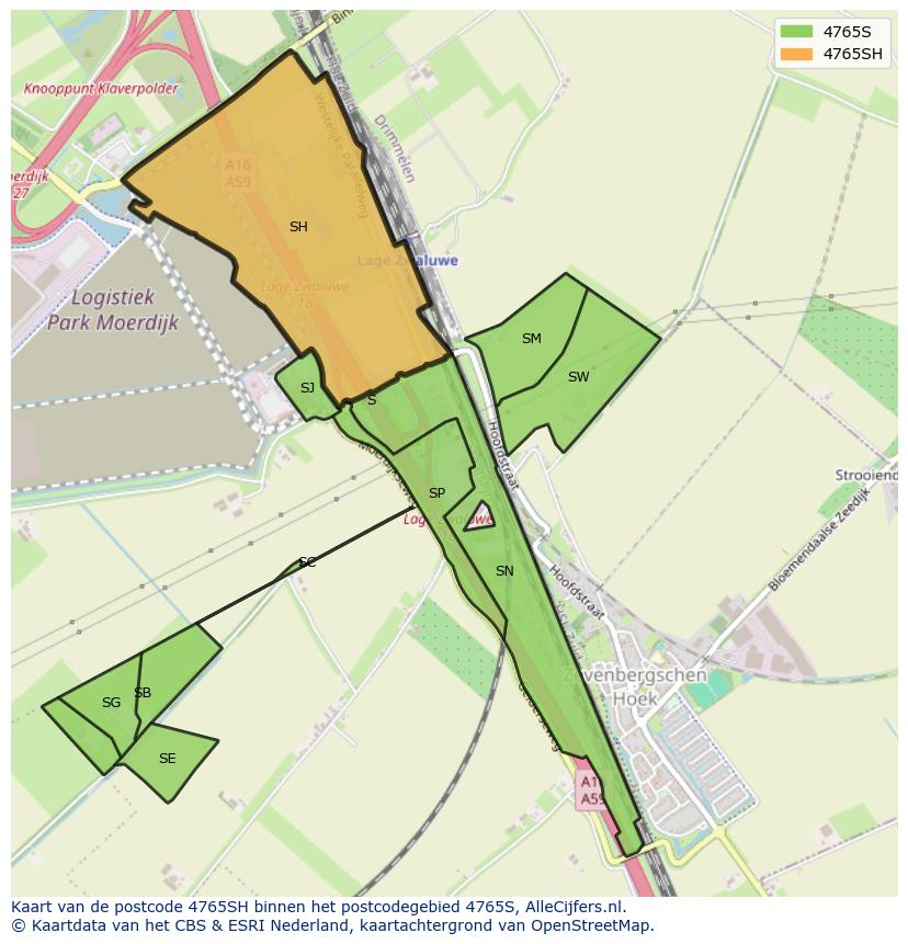 Afbeelding van het postcodegebied 4765 SH op de kaart.