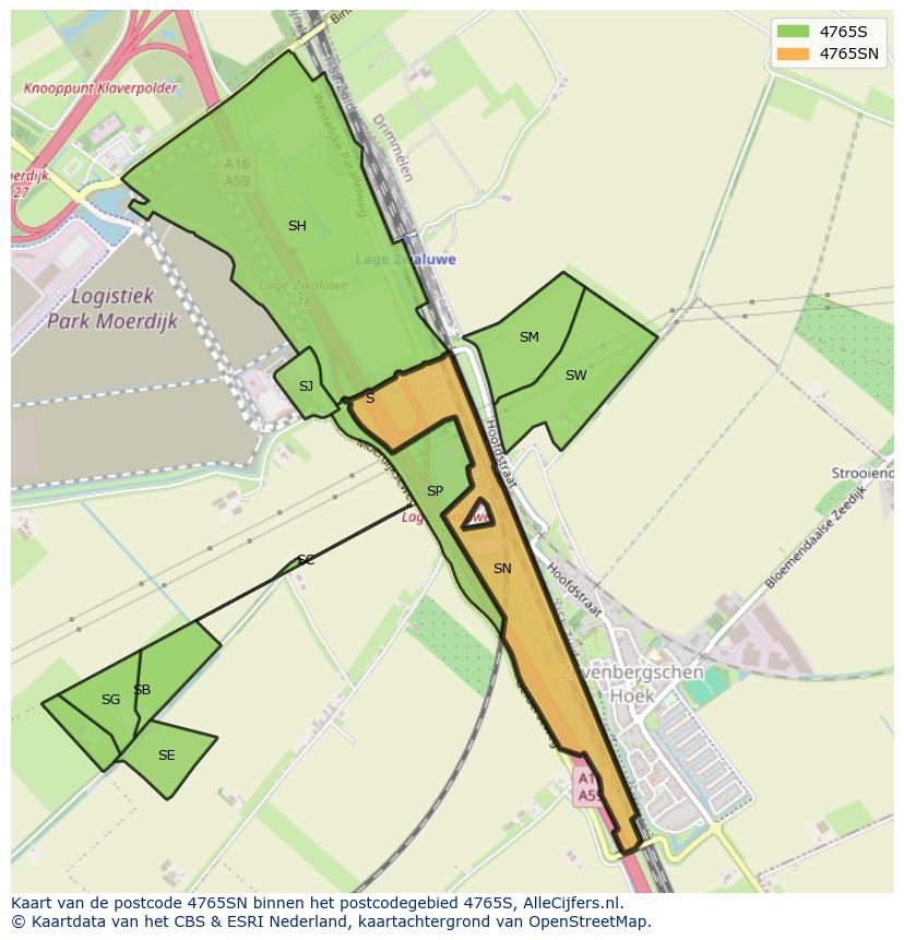 Afbeelding van het postcodegebied 4765 SN op de kaart.