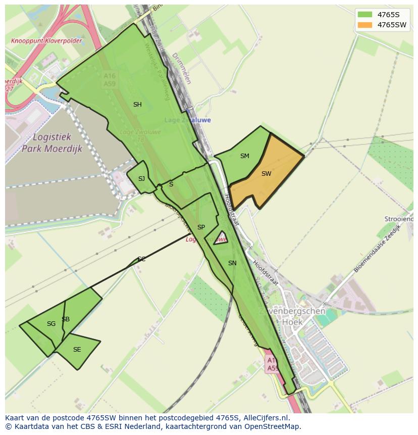 Afbeelding van het postcodegebied 4765 SW op de kaart.