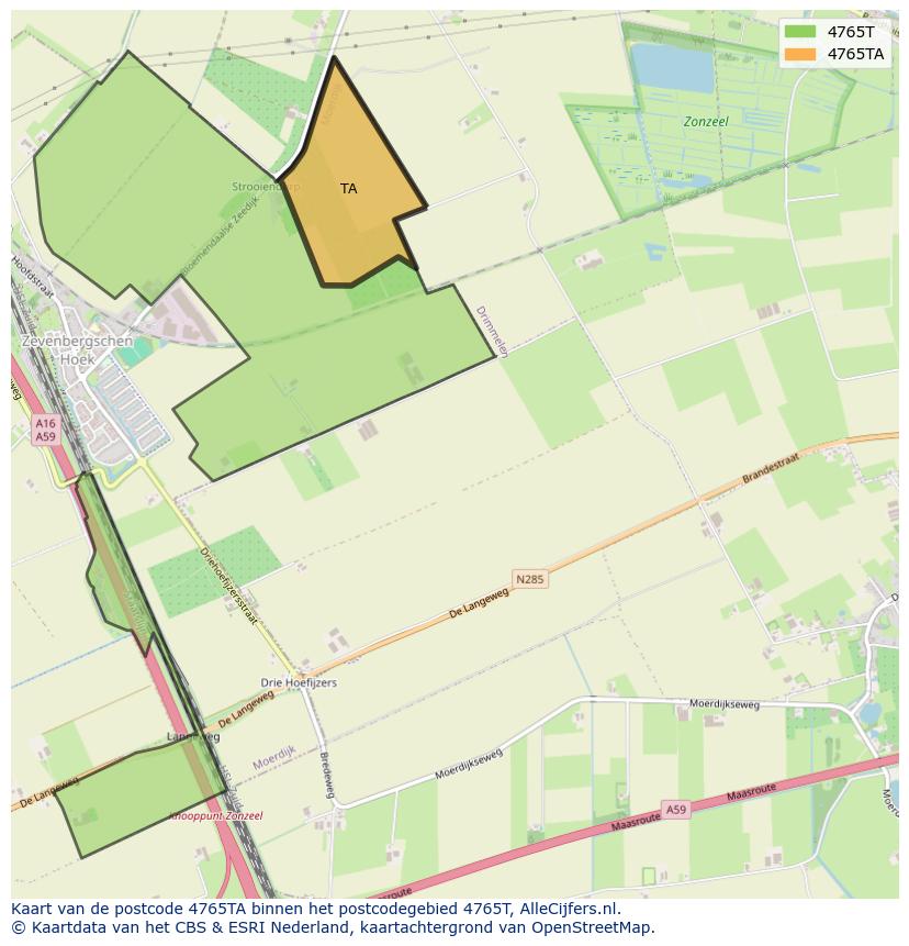 Afbeelding van het postcodegebied 4765 TA op de kaart.