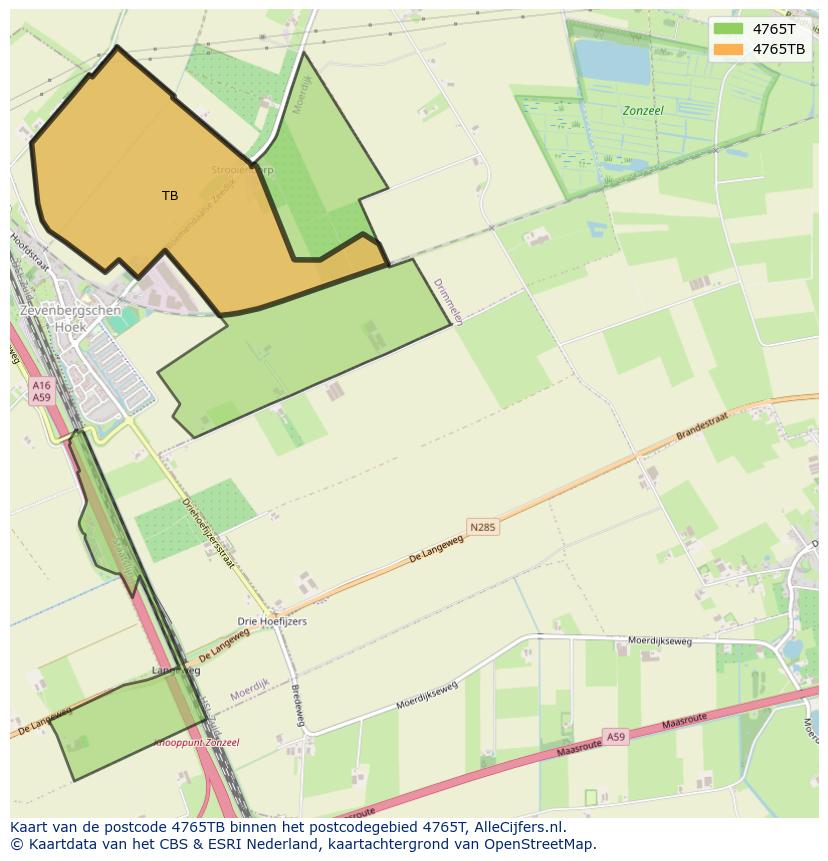 Afbeelding van het postcodegebied 4765 TB op de kaart.