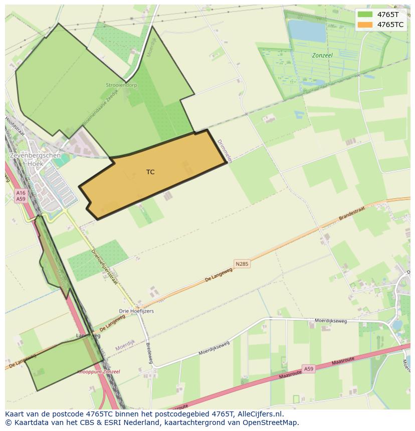 Afbeelding van het postcodegebied 4765 TC op de kaart.
