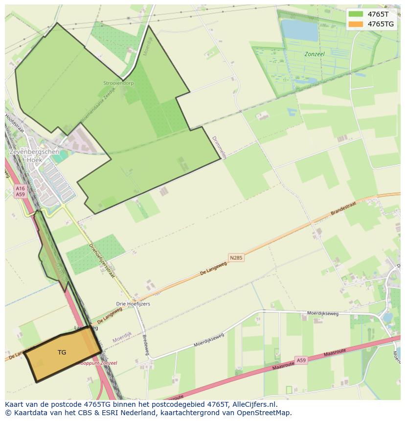 Afbeelding van het postcodegebied 4765 TG op de kaart.
