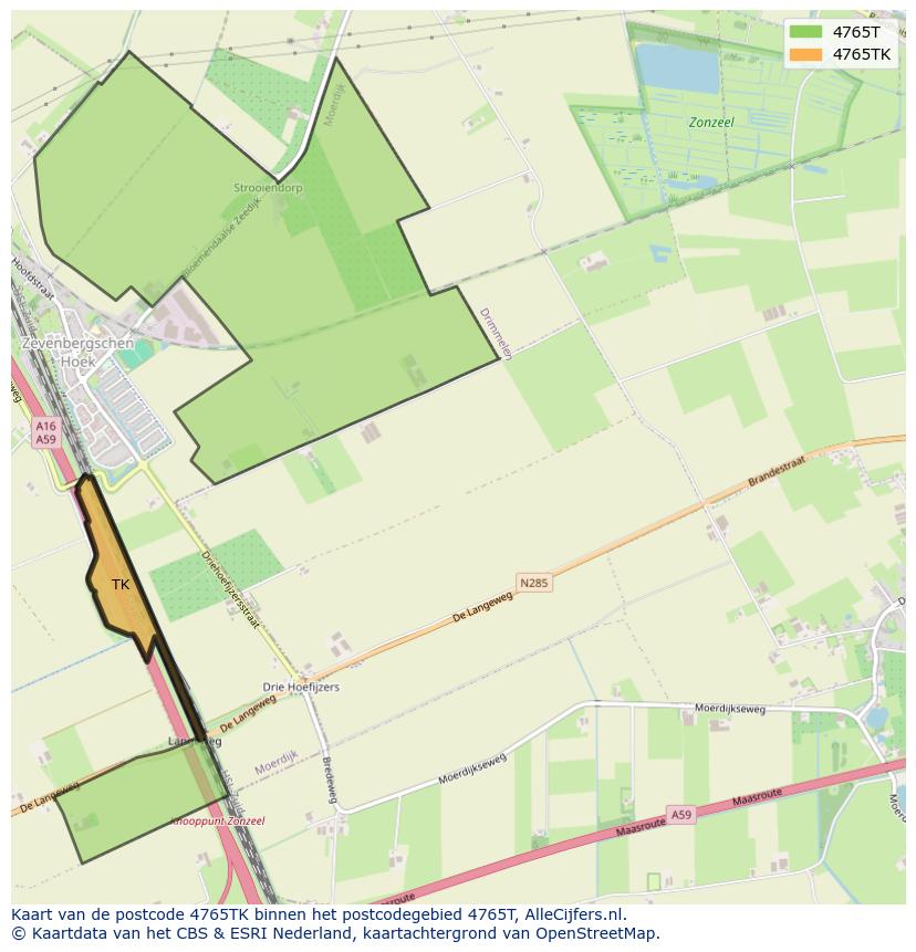 Afbeelding van het postcodegebied 4765 TK op de kaart.