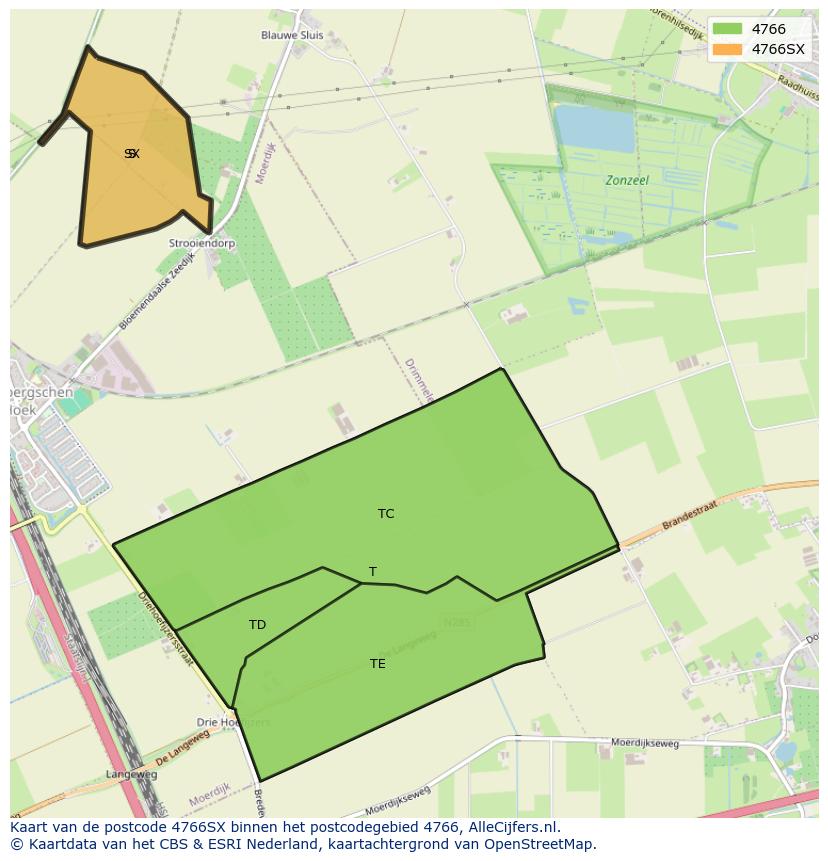 Afbeelding van het postcodegebied 4766 SX op de kaart.
