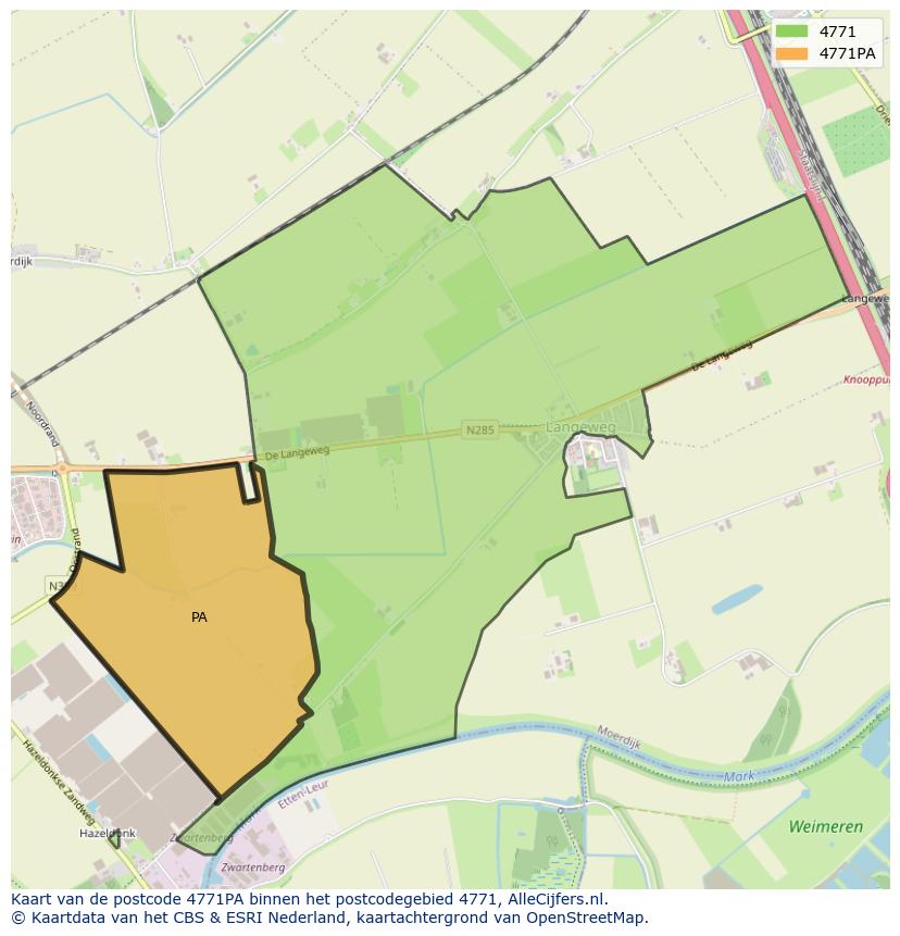 Afbeelding van het postcodegebied 4771 PA op de kaart.