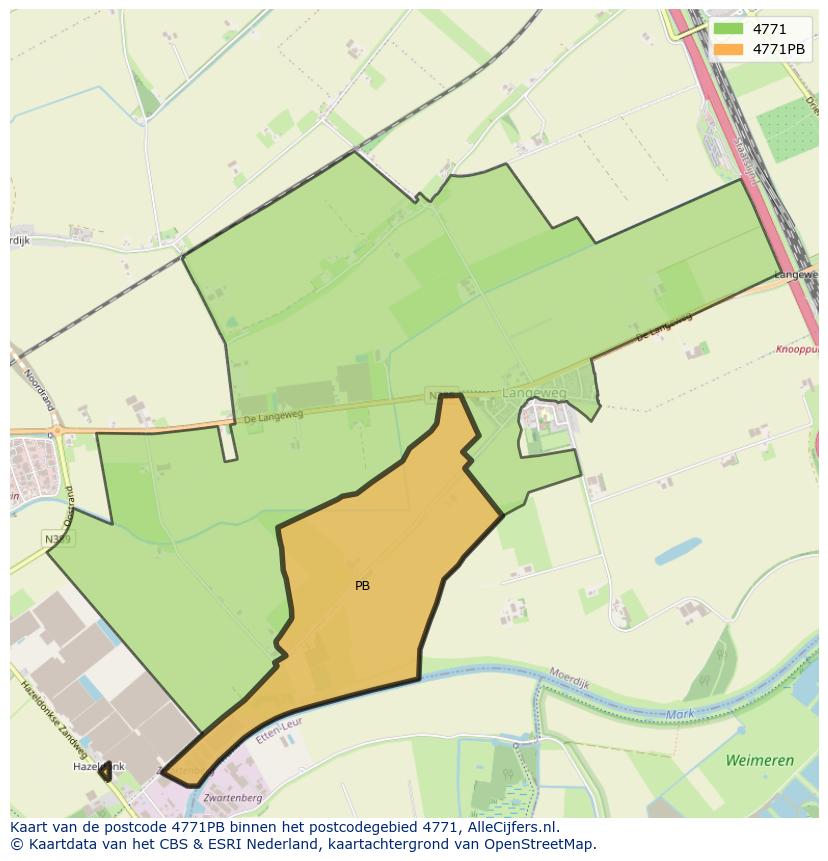 Afbeelding van het postcodegebied 4771 PB op de kaart.