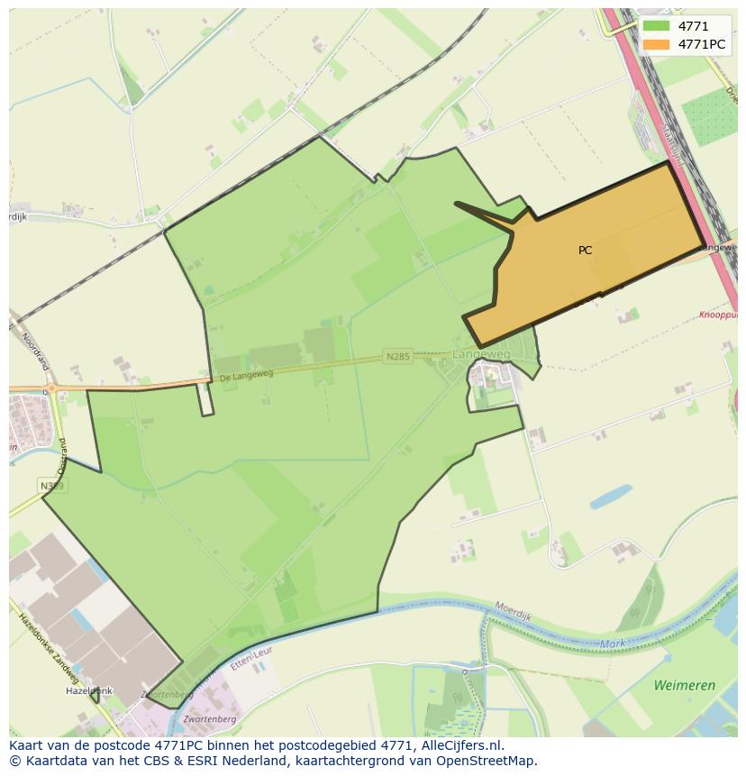 Afbeelding van het postcodegebied 4771 PC op de kaart.
