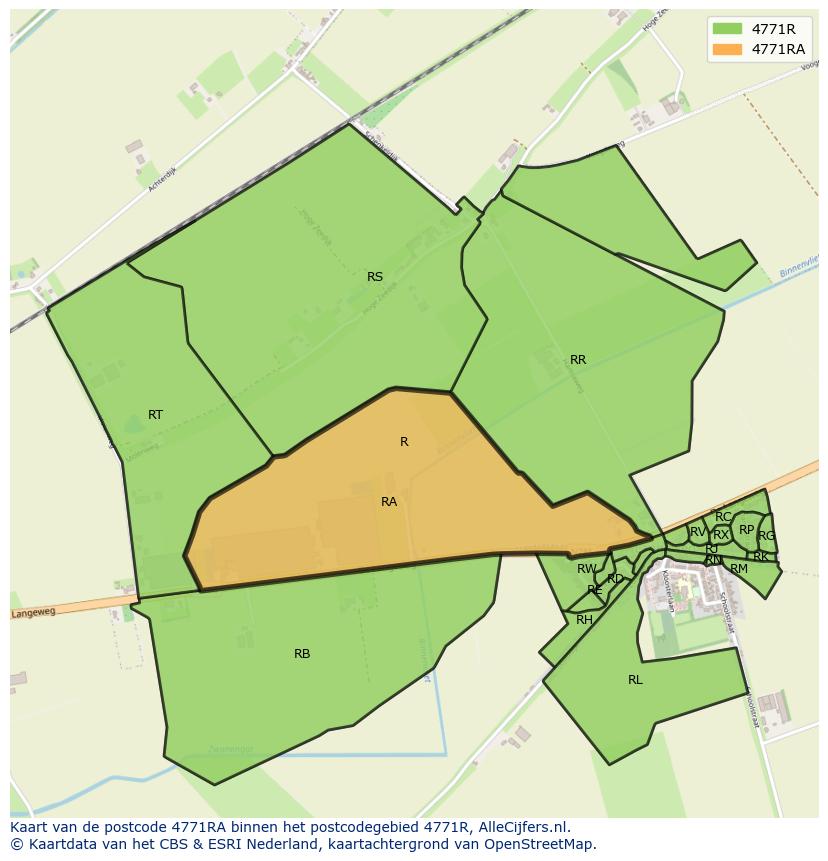 Afbeelding van het postcodegebied 4771 RA op de kaart.