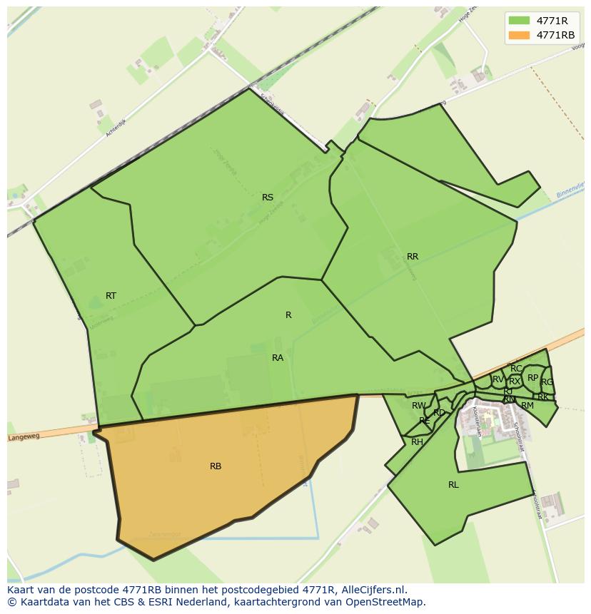 Afbeelding van het postcodegebied 4771 RB op de kaart.