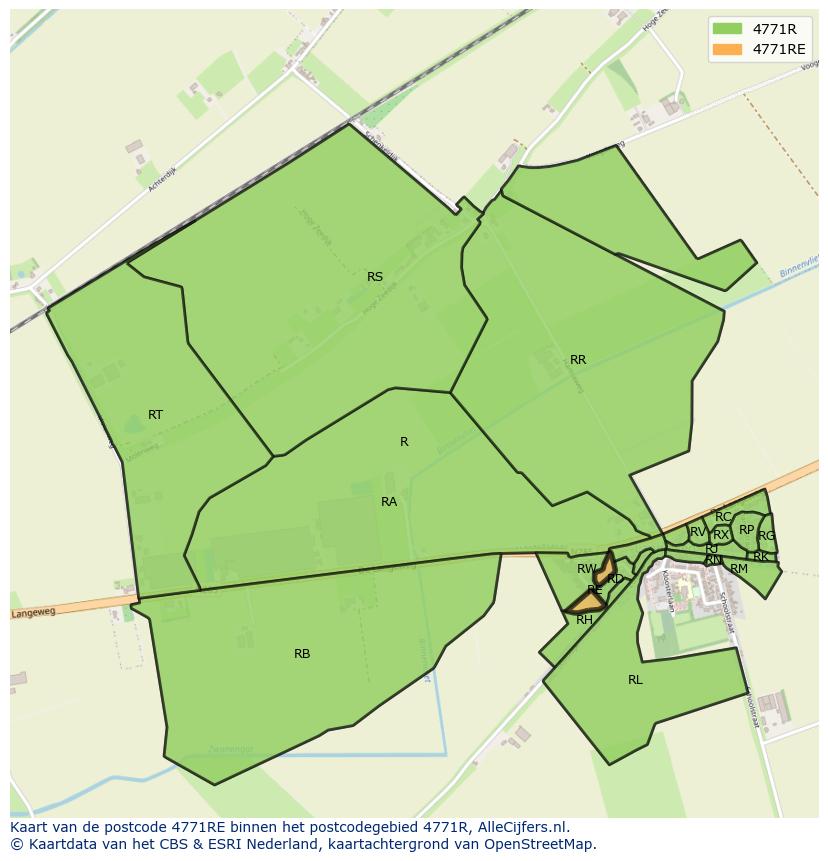 Afbeelding van het postcodegebied 4771 RE op de kaart.
