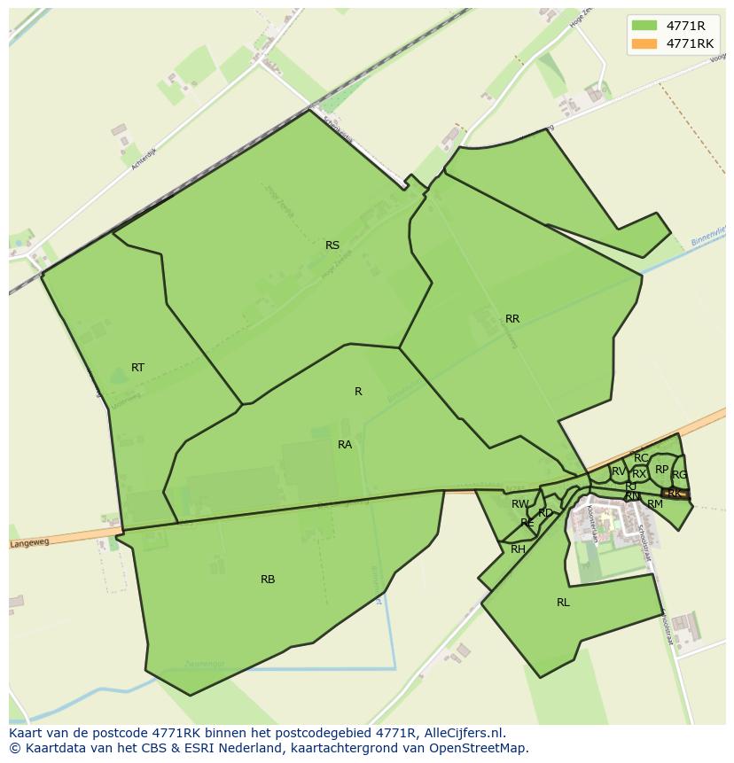 Afbeelding van het postcodegebied 4771 RK op de kaart.