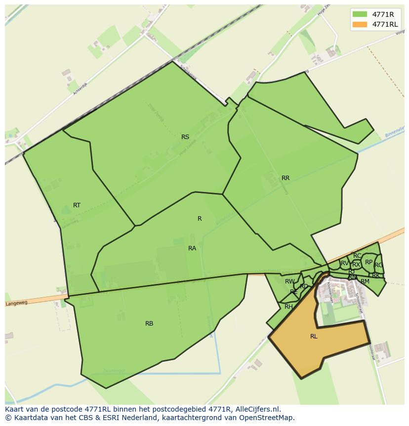Afbeelding van het postcodegebied 4771 RL op de kaart.