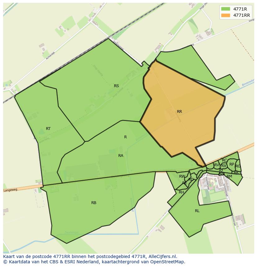Afbeelding van het postcodegebied 4771 RR op de kaart.