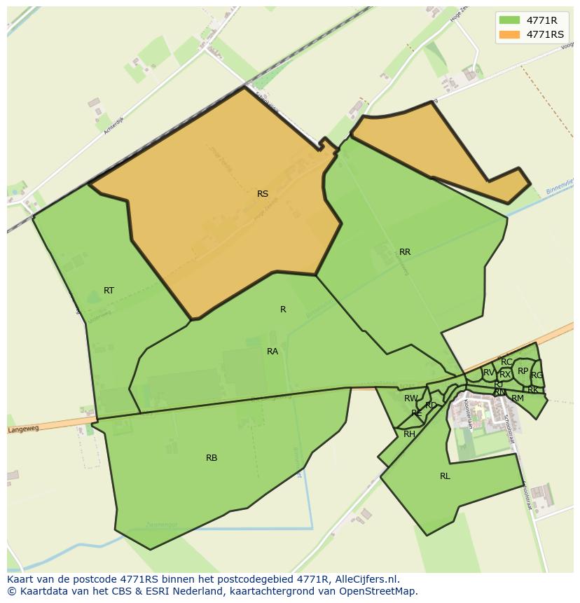 Afbeelding van het postcodegebied 4771 RS op de kaart.
