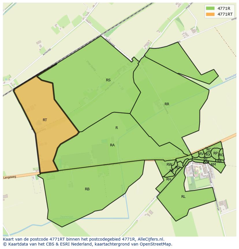 Afbeelding van het postcodegebied 4771 RT op de kaart.
